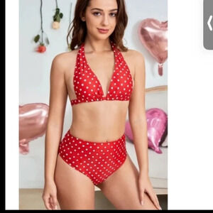 Shein‎ red poka dot bikini, size large